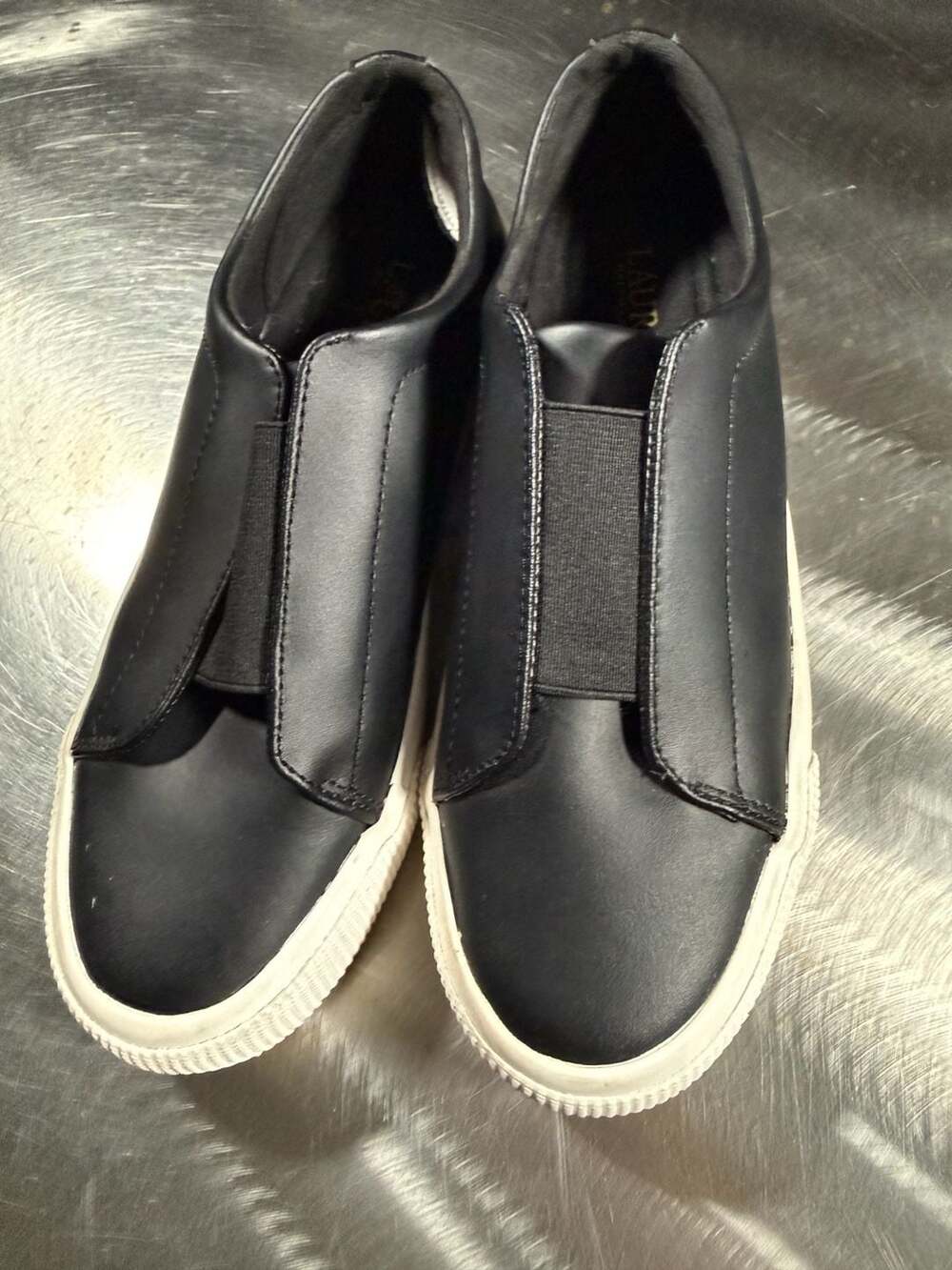 Lauren Ralph Lauren Isla Black Leather Slip-On Platform Sneakers